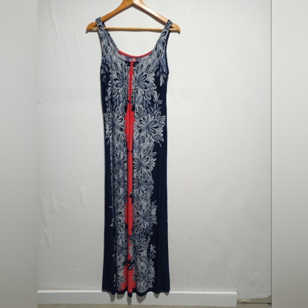 Glamour Navy White And Orange Maxi Sleeveless Dress Size Large